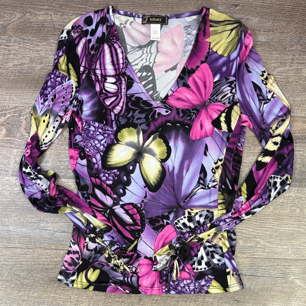 🦋 Versace Butterfly Print Long Sleeve Top | Made in Italy